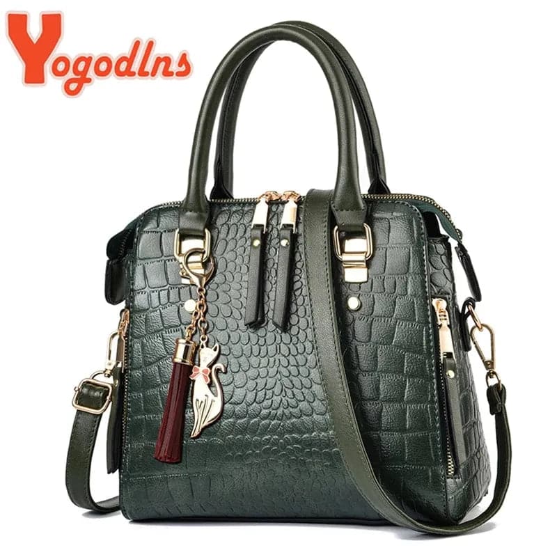 Yogodlns Luxury Crocodile Pattern Handbag Women Winter New PU Leather Tassel Shoulder Bag Brands Design Handle Bag Lady Purse - Boutique Beauté Santé 