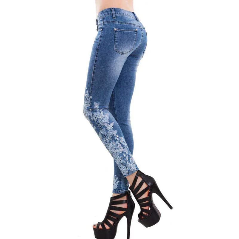 S-5XL Large Size High Elastic Skinny Jeans Embroidered Slim Blue Y2k Pants Trousers For Women Clothing Pantalon Pour Femme - Boutique Beauté Santé 