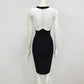 High Quality 2024 New Black White Button Beading Bodycon Two Pieces Rayon Bandage Dress Set Elegant Evening Party Set