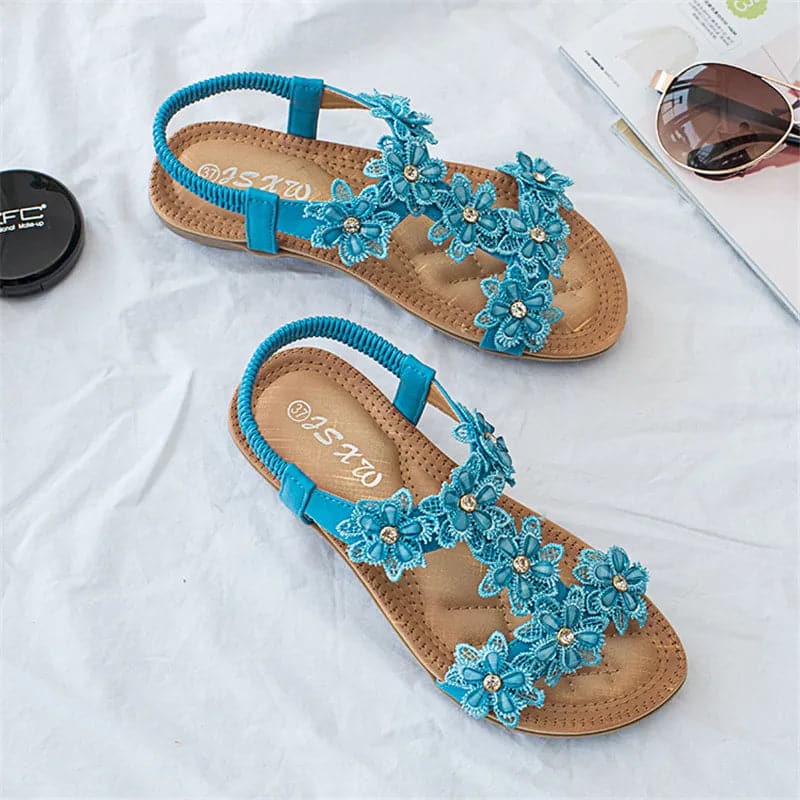 BEYARNEComfortable flat sandals women big size summer shoes woman bohemia flowers rhinestone beach ladies shoes thongs - Boutique Beauté Santé 