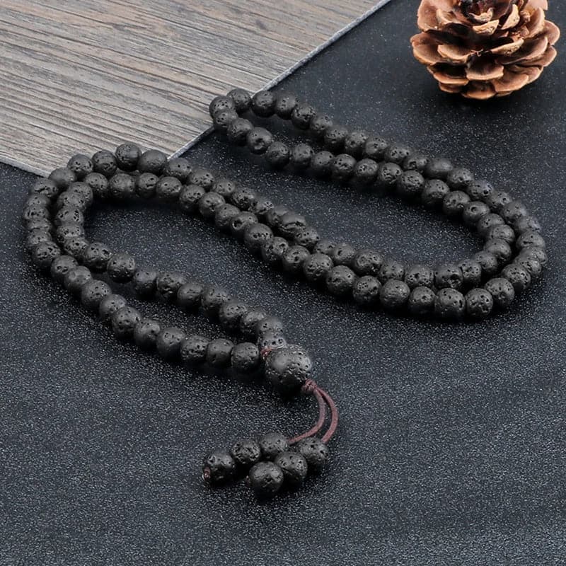 6mm Black Natural Lava Stone Bracelet Meditation Prayer Yoga 108 Mala Beads Necklace for Women Men Charm Bracelets Jewelry Gift - Boutique Beauté Santé 