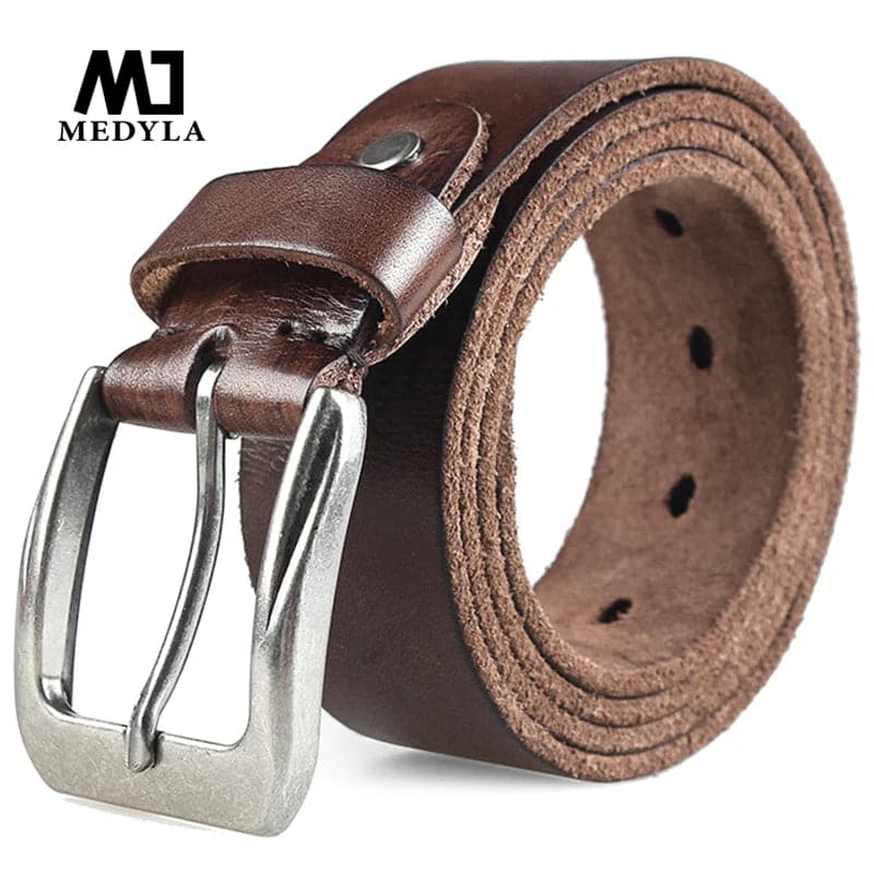 MEDYLA Men Top Layer Leather  Casual High Quality Belt Vintage Design Pin Buckle Genuine Leather Belts For Men Original Cowhide - Boutique Beauté Santé 