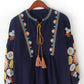 New Cotton with Tassel Bohemian Boho Blouses Loose Pattern Wide Fit Embroidery on Sleeve with Flowers Whole Sale - Boutique Beauté Santé 