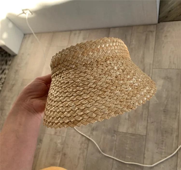 Women Handmade raffia straw hat Sun visor hat Sunscreen Lady holiday beach UV protection Topless stab INS fashion  caps - Boutique Beauté Santé 