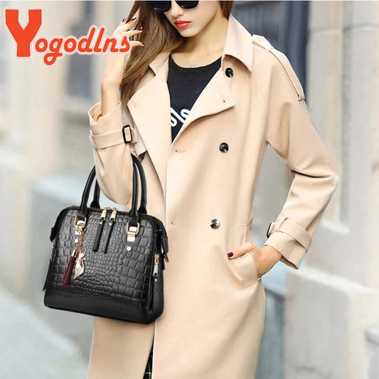 Yogodlns Luxury Crocodile Pattern Handbag Women Winter New PU Leather Tassel Shoulder Bag Brands Design Handle Bag Lady Purse - Boutique Beauté Santé 