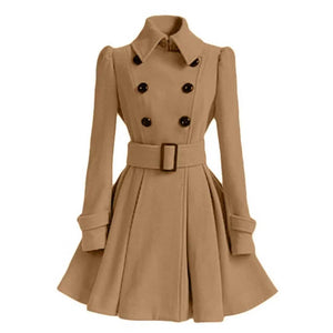 S-XXL New Fashion Classic Winter Thick Coat Europe Belt Buckle Trench Coats Double Breasted Outerwear Casual Ladies Dress Coats