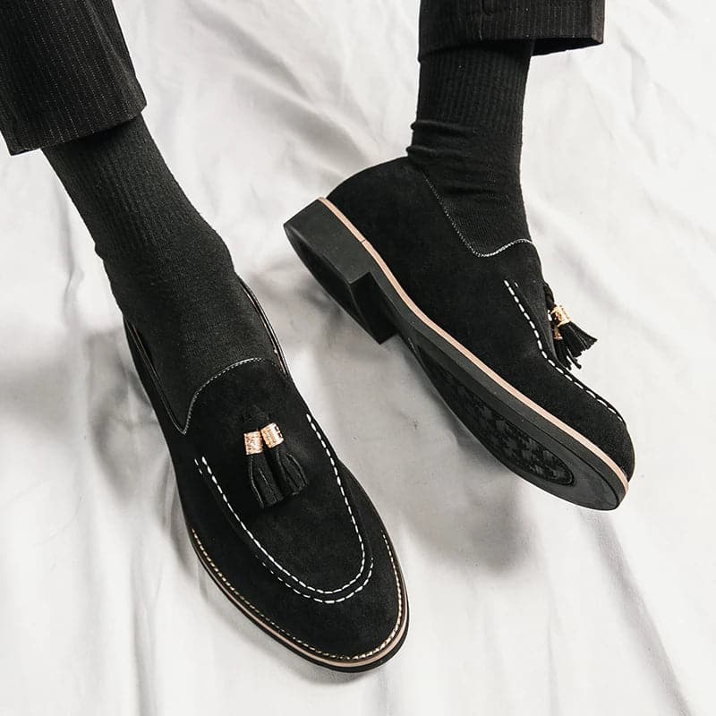 Spring and Autumn Loafers Men's Slip-on Light Blue Tassel Fashion Suede Men's Shoes Thick Bottom Pointed Toe Designer Men Shoes - Boutique Beauté Santé 