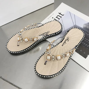 Shoes for Women Summer 2024 Thong Flat Flip Flops Rhinestone Fashion Comfort Opened Toe Luxury Sandalias Women Sandales Plates