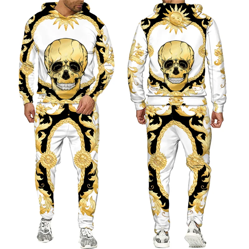 Men's Hoodie Pants Suit Leopard Golden Pattern Sportswear Set 3D Print Women Fashion Tracksuit Jogging Clothes For Men Clothing - Boutique Beauté Santé 