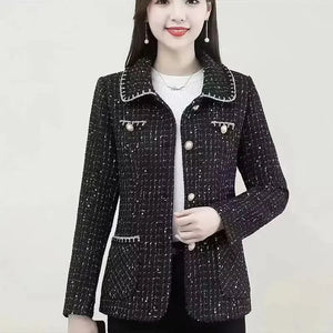 Kurze Jacke im Chanel-Stil, durchnässter Damenmantel, elegante Mutteroberbekleidung, quadratischer Kragen, 6XL, High-End-Frühlings- und Herbstmode