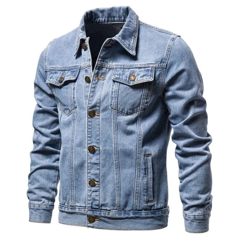 Men Cardigan Patchwork Coat 2024 Autumn Winter New Denim Jacket Men Long-Sleeved Single-Breasted Turn-down Collar Denim Jacket