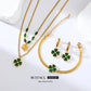 BCEFACL 316L Stainless Steel Green Leaf Clover Crystal Necklace Bracelets Earrings For Women Fashion Waterproof Jewelry Set Gift - Boutique Beauté Santé 