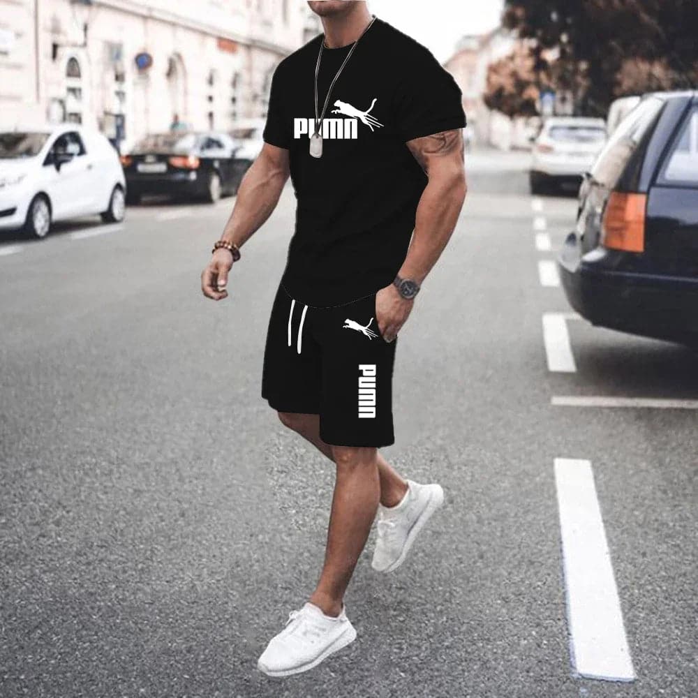 2024 New Summer Men's clothing short-sleeved T-shirt + five-point shorts 2-piece set tracksuit fashion jogging casual Men's sets - Boutique Beauté Santé 