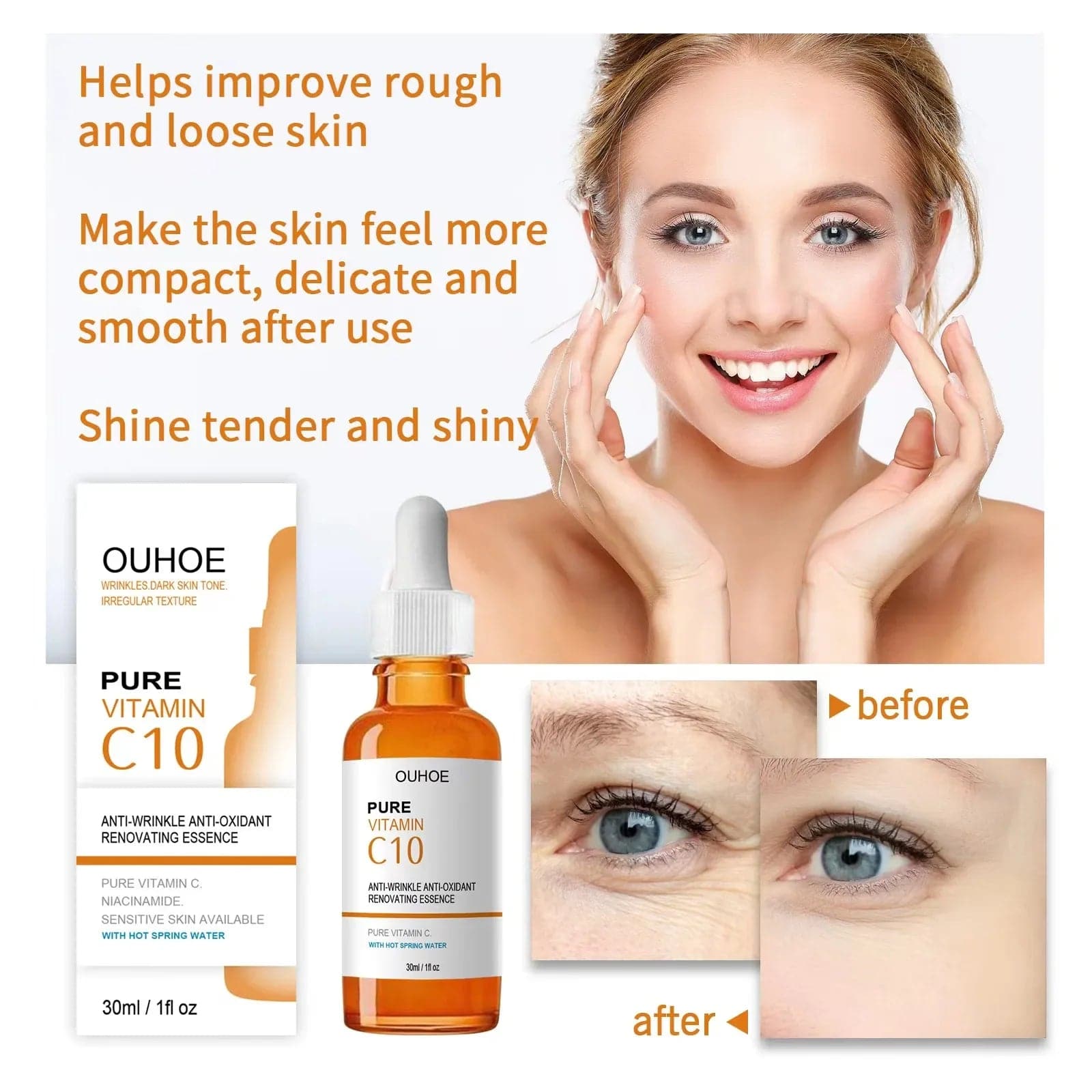 Vitamin C Wrinkle Remover Face Serum Lifting Firming Fade Fine Lines Anti-aging Essence Whitening Brighten Nourish Skin Care - Boutique Beauté Santé 