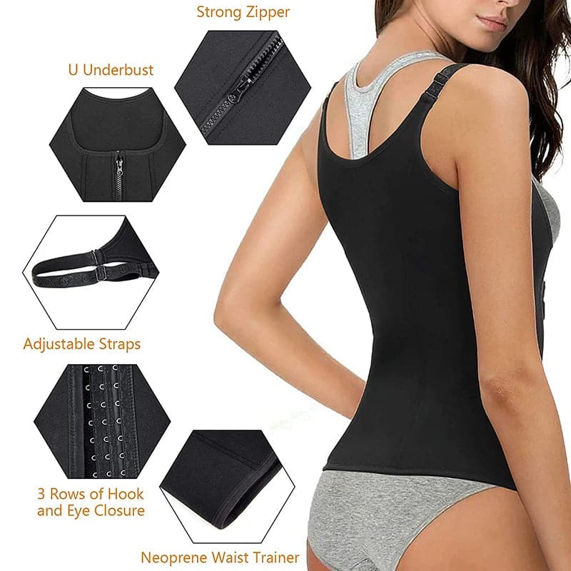 Women Waist Trainer Corset Zipper Vest Body Shaper Cincher Shapewear Slimming Belt Sports Girdle Neoprene Sauna Tank Top - Boutique Beauté Santé 