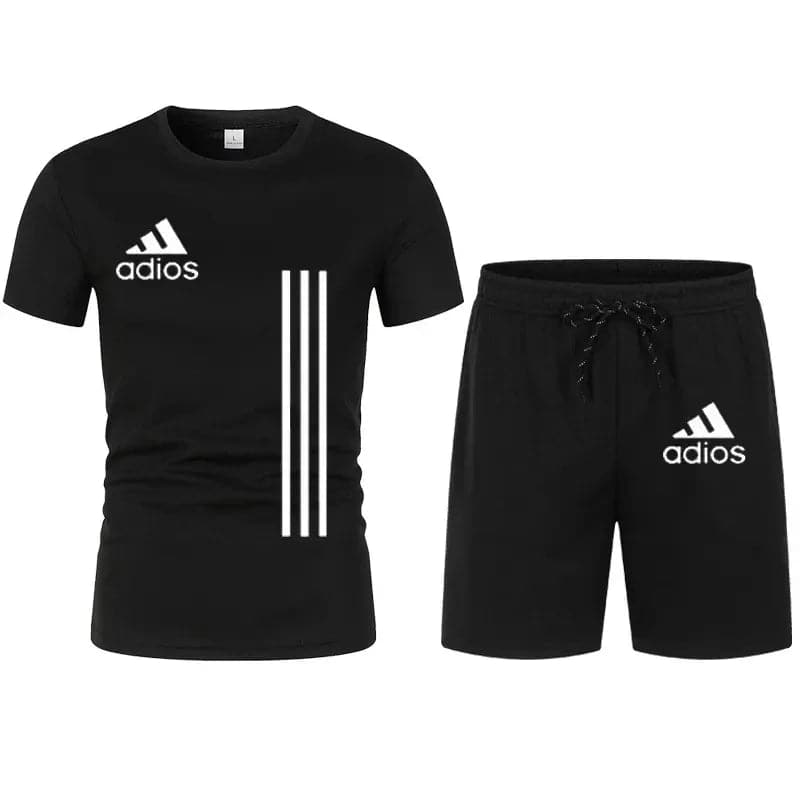 Summer short-sleeved luxury sportswear set Men's fitness fashion casual T-shirt + shorts 2-piece set - Boutique Beauté Santé 