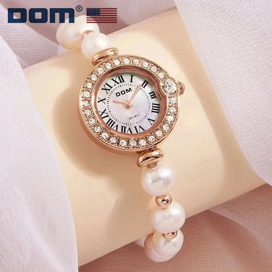 DOM 1565 Quartz Watch Women Diamond Round Golden Bracelet Watches Luxury Fashion Pointer Wristwatches Ladies Clock Birthday Gift - Boutique Beauté Santé 