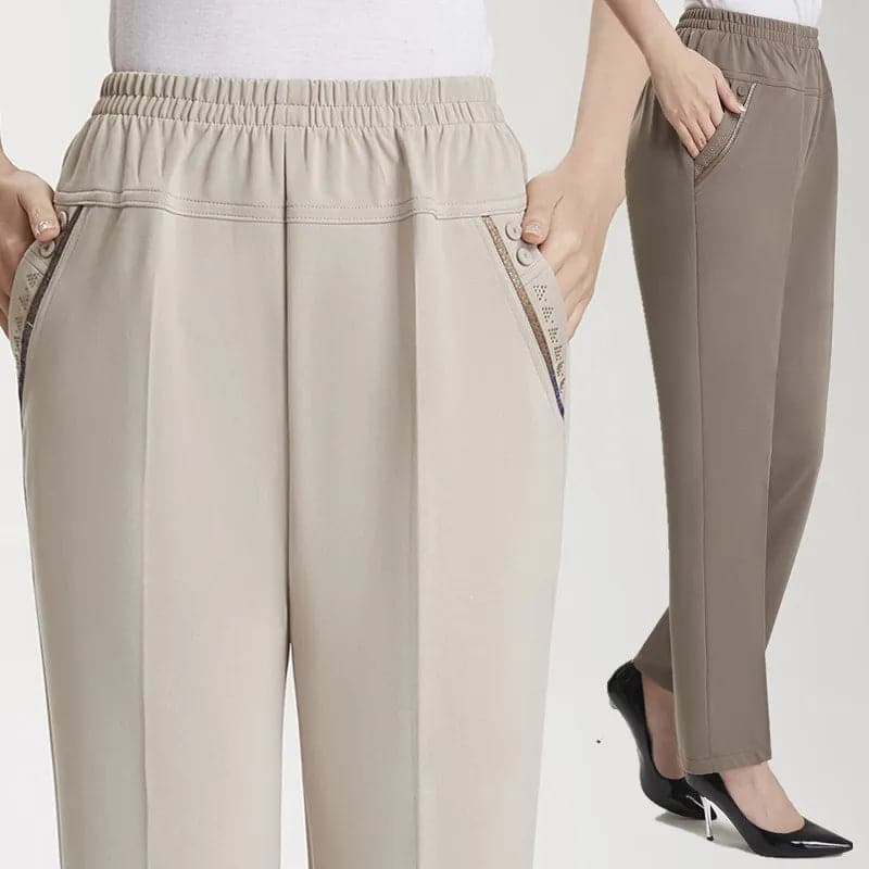 XL-7XL Large Size Women Pants Spring Summer Ice Silk Elastic Waist Female Trousers Casual Middle Aged Mother Stretch Pantalones - Boutique Beauté Santé 