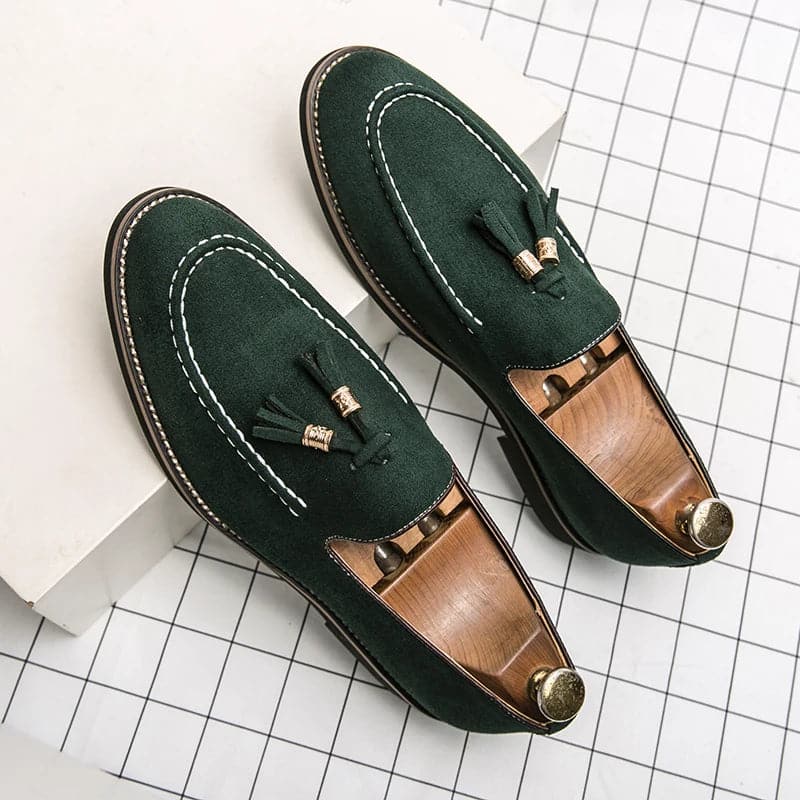 Spring and Autumn Loafers Men's Slip-on Light Blue Tassel Fashion Suede Men's Shoes Thick Bottom Pointed Toe Designer Men Shoes - Boutique Beauté Santé 