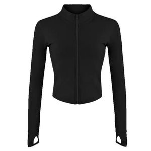 Women's Tracksuit Jacket Slim Fit Long Sleeved Fitness Coat Yoga Crop Tops With Thumb Holes Gym Jacket Workout Sweatshirts