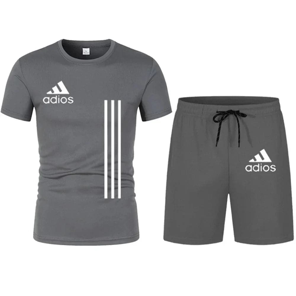 Summer short-sleeved luxury sportswear set Men's fitness fashion casual T-shirt + shorts 2-piece set - Boutique Beauté Santé 