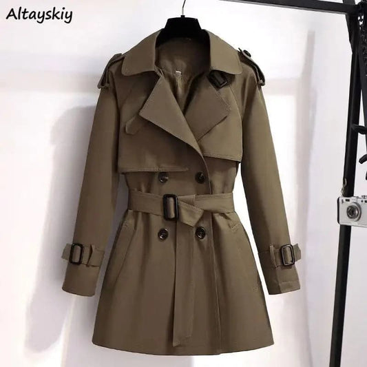 Trench Women British Short Style Coats Autumn High Street Fashion Adjustable Waist Outwear All-match Chic Female Elegant Temper - Boutique Beauté Santé 