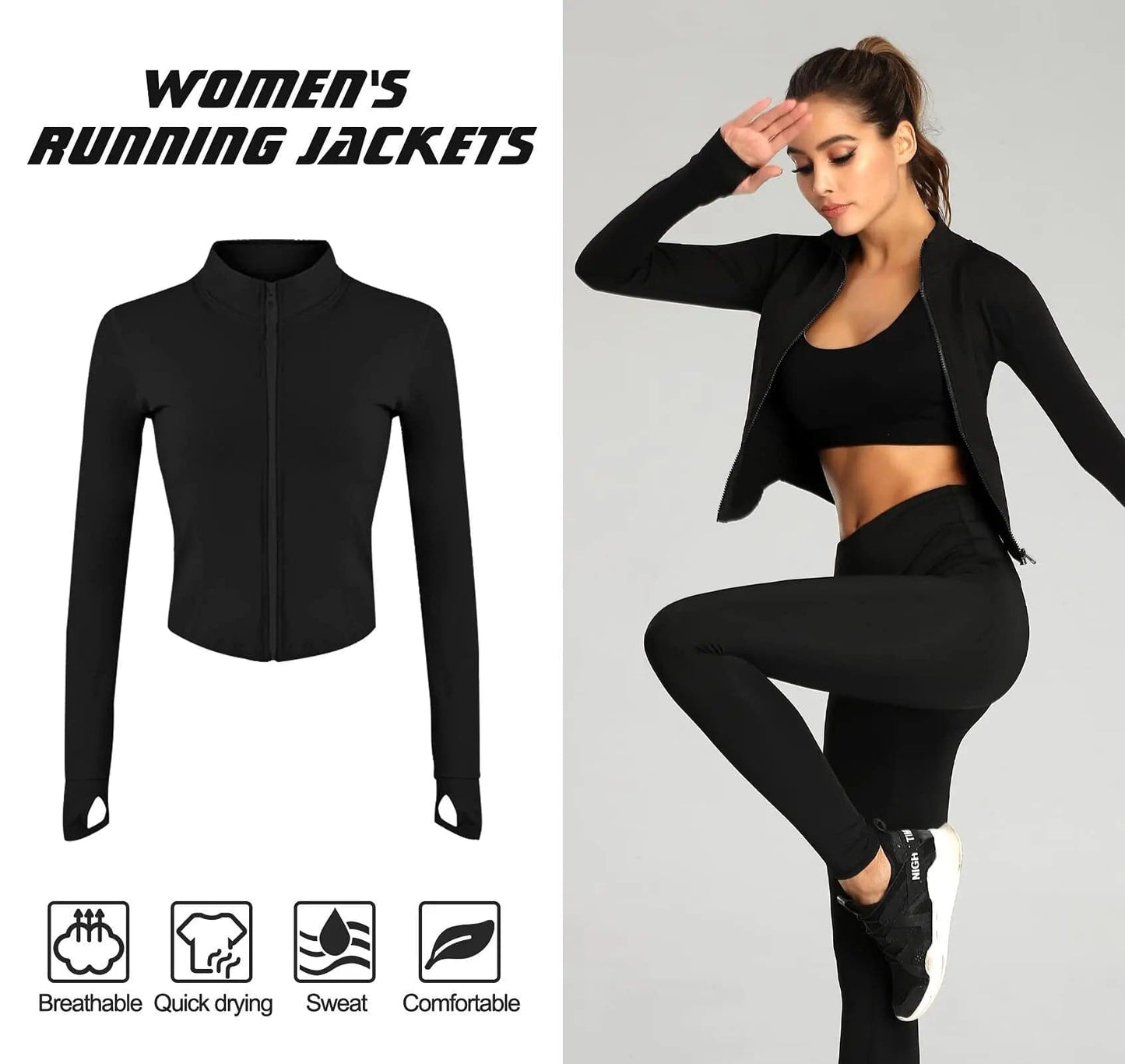 Women's Tracksuit Jacket Slim Fit Long Sleeved Fitness Coat Yoga Crop Tops With Thumb Holes Gym Jacket Workout Sweatshirts - Boutique Beauté Santé 