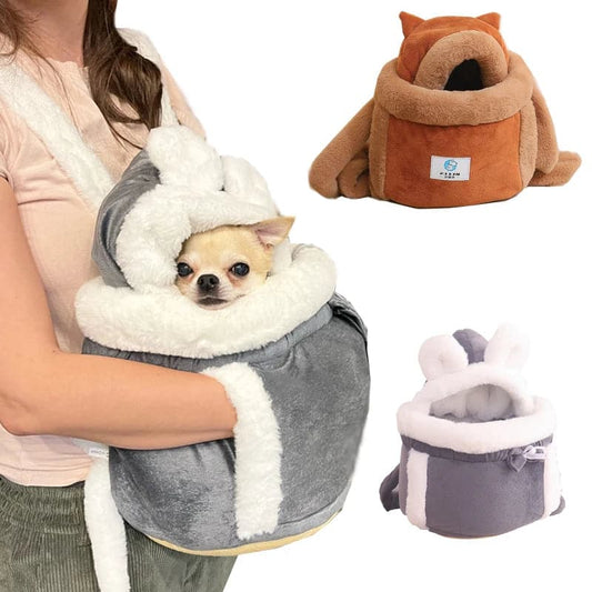 Pet Carrier Bag Small Cat Dogs Backpack Winter Warm Soft Plush Carring Pets Cage Walking Outdoor Travel Kitten Hanging Chest Bag - Boutique Beauté Santé 