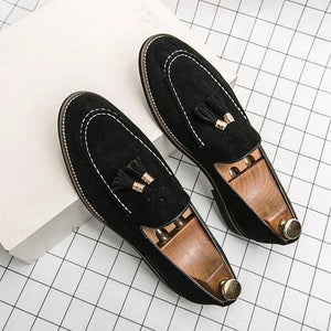 Spring and Autumn Loafers Men's Slip-on Light Blue Tassel Fashion Suede Men's Shoes Thick Bottom Pointed Toe Designer Men Shoes