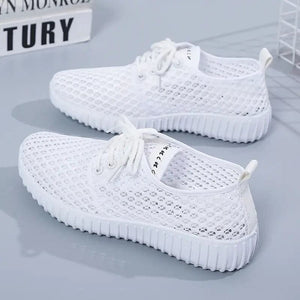 Breathable Mesh Shoes Ladies Summer Hollow Out Sports Casual Shoes Lightweight All-match Running Footwear Lace-up Sneakers Women