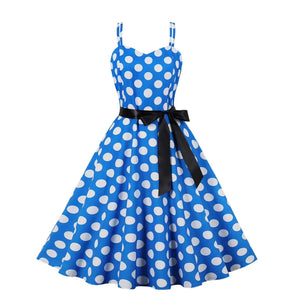 European And American Women's Polka Dot Dresses Retro Large Hem Tie Long Skirts Sundresses Of Hair Large V Neck Pocket Dress