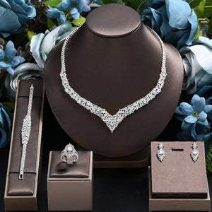 2024 Popular 4-piece Set for Women's Jewelry Necklace Earrings Bracelet Ring Jewelry Set for Bride's Large Wedding Jewelry Set