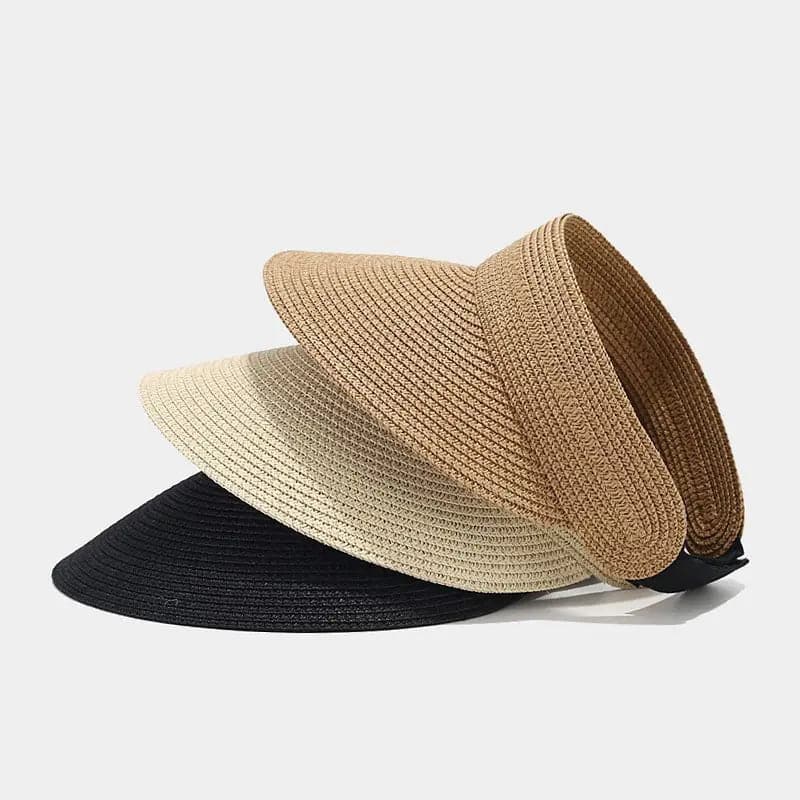 Summer Solid Sun Hat Straw Hat Foldable Top Visor Cap For Women 01 - Boutique Beauté Santé 