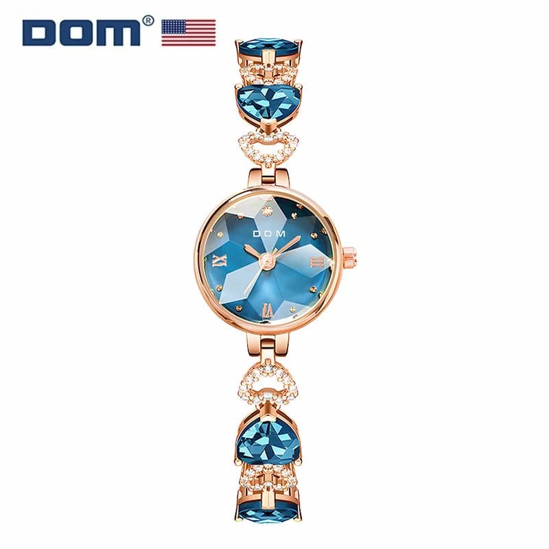 DOM 1766 Quartz Watch Women Fashion Elegant Blue Diamond Small Dial Watches Pointer Bracelet Wristwatches for Ladies Clock Gift - Boutique Beauté Santé 