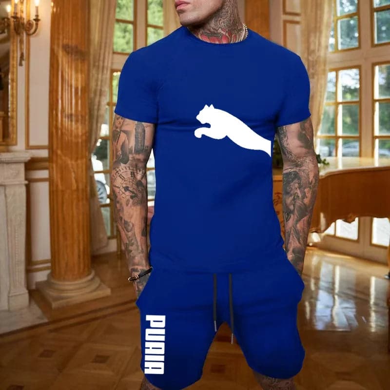 Summer men's short sleeved T-shirt and sports shorts set, casual sportswear, fashionable, summer - Boutique Beauté Santé 