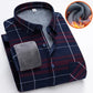 Autumn Winter Thicken Fleece Shirt Men Business Plaid Shirt Long Sleeve Warm Clothes Turn Down Collar Button Up Shirts Classic - Boutique Beauté Santé 