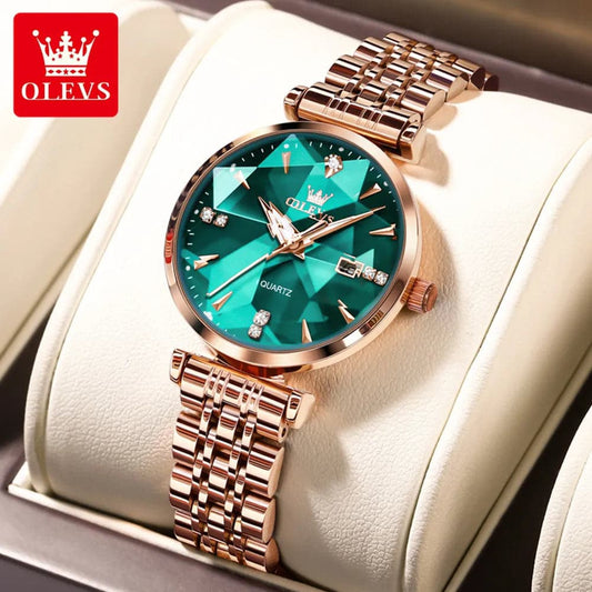 OLEVS Women Luxury Jewelry Quartz Watch Waterproof Stainless steel Strap Rose Gold Watch for Women Fashion Watch Bracelet Set - Boutique Beauté Santé 