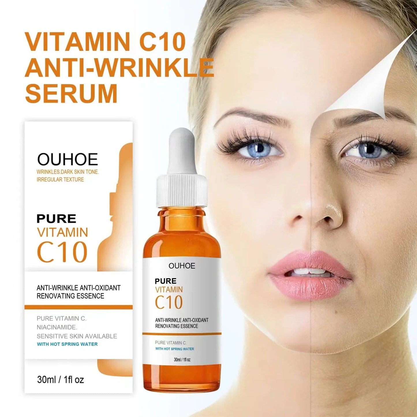 Vitamin C Wrinkle Remover Face Serum Lifting Firming Fade Fine Lines Anti-aging Essence Whitening Brighten Nourish Skin Care - Boutique Beauté Santé 