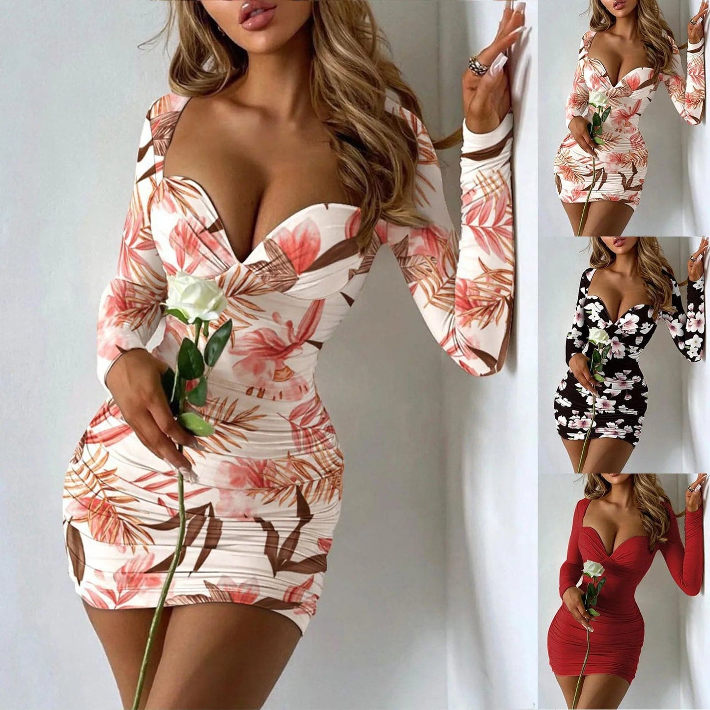 Mini robe plissée sans bretelles à imprimé floral pour femmes, coupe couvertes, tambour, hanche ronde, sexy, streetwear, froncé, club, fête, robes courtes