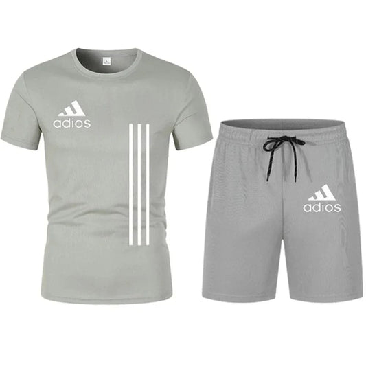 Summer short-sleeved luxury sportswear set Men's fitness fashion casual T-shirt + shorts 2-piece set - Boutique Beauté Santé 