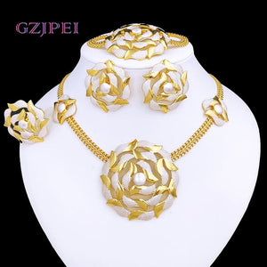 New USA Jewelry Set For Women Luxury Design 18K Gold Plated South Africa Trending Necklace Earring Bracelet Ring Wedding Party Gift