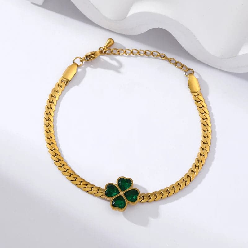 BCEFACL 316L Stainless Steel Green Leaf Clover Crystal Necklace Bracelets Earrings For Women Fashion Waterproof Jewelry Set Gift - Boutique Beauté Santé 