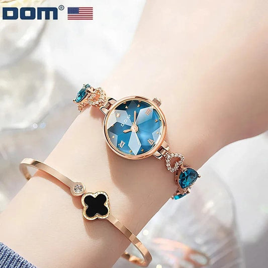 DOM 1766 Quartz Watch Women Fashion Elegant Blue Diamond Small Dial Watches Pointer Bracelet Wristwatches for Ladies Clock Gift - Boutique Beauté Santé 