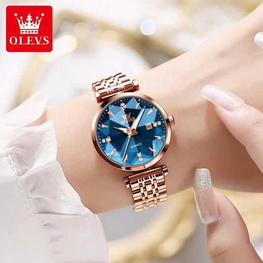 OLEVS Women Luxury Jewelry Quartz Watch Waterproof Stainless steel Strap Rose Gold Watch for Women Fashion Watch Bracelet Set - Boutique Beauté Santé 