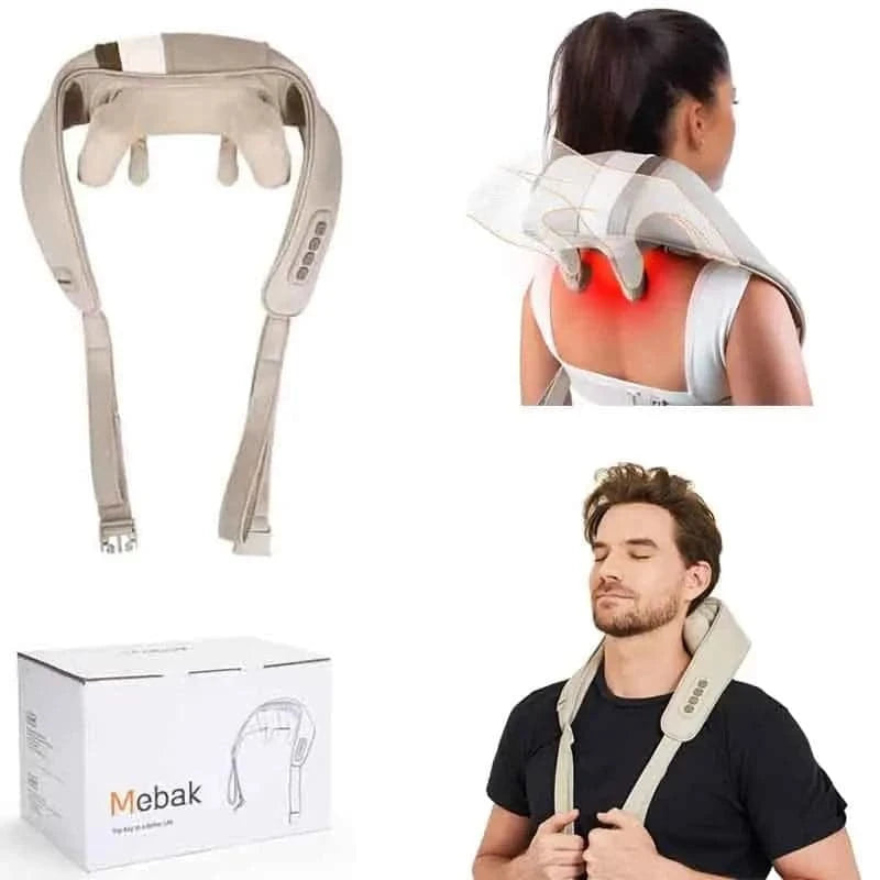 Mebak N1-Ohio eur pour le cou et les cervicales, avec oreiller de massage chauffant, pour le dos, les jambes, la taille, pétrissage musculaire, châle de massage