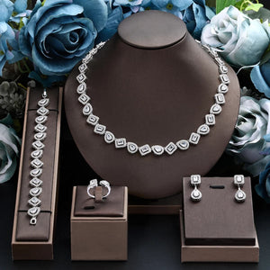 Popular 4-piece Set Women Jewelry CZ Zircon Tennis Necklace Earrings Bracelet Ring Jewelry Set for every wedding