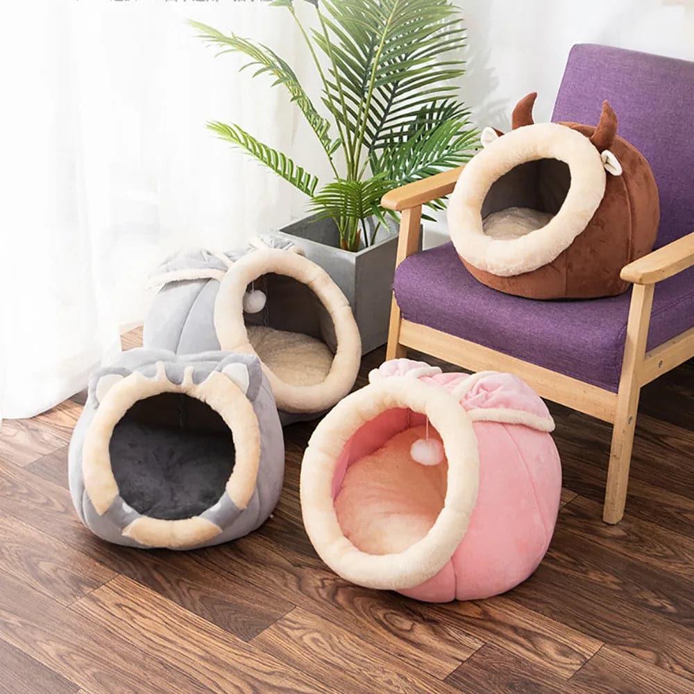 Cat Bed House Kennel Nest Round Pets Sleeping Cave Kitten Beds Pet Basket Cozy Kitten Lounger Cushion Cat House Tent Dog House - Boutique Beauté Santé 