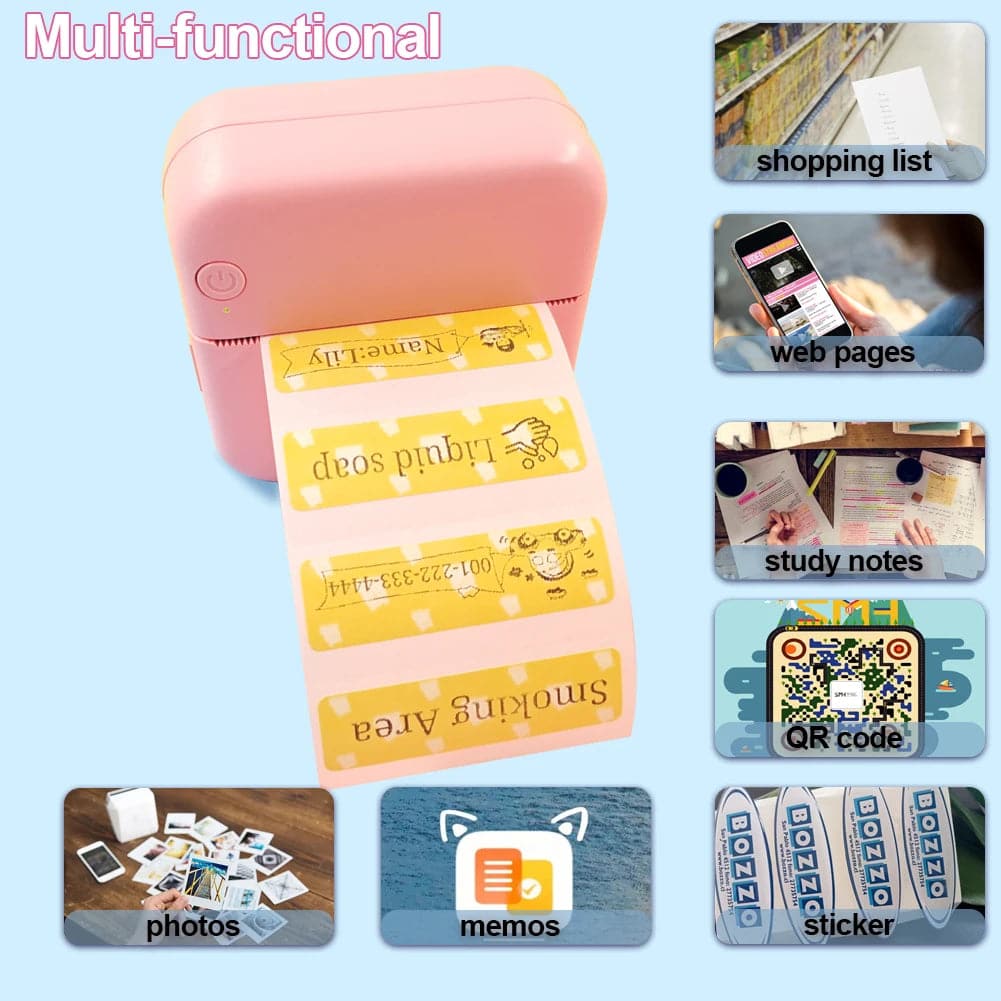 Mini Printer Bluetooth WiFi Connected Thermal Paper Label Mobile Phone Photo Title Note Pockt Portable Student Error Maker - Boutique Beauté Santé 