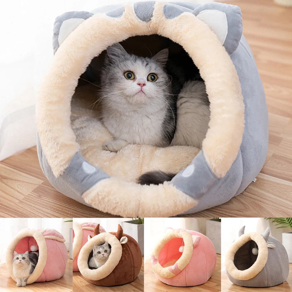 Cat Bed House Kennel Nest Round Pets Sleeping Cave Kitten Beds Pet Basket Cozy Kitten Lounger Cushion Cat House Tent Dog House - Boutique Beauté Santé 