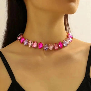 Water Drop Colorful Crystal Choker Necklaces for Women Geometric Clavicle Chain Necklaces Statements Jewelry